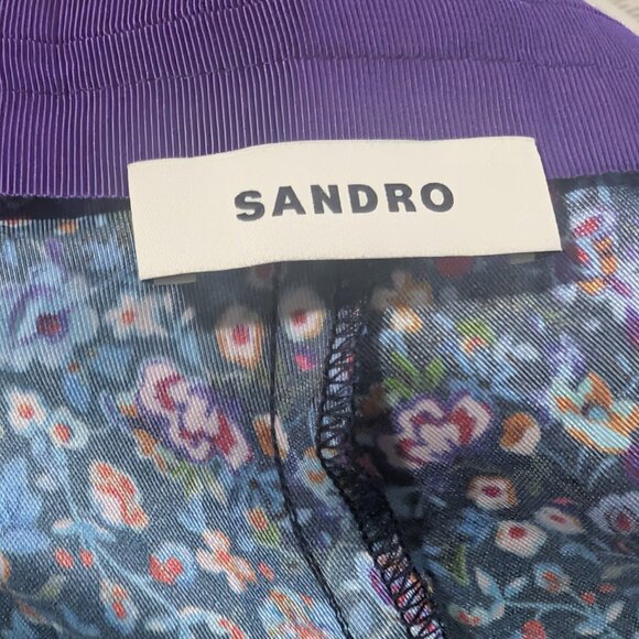 Sandro | Donelo Satin Floral Print Flare Pants In Purple/Blue - Picture 10 of 16